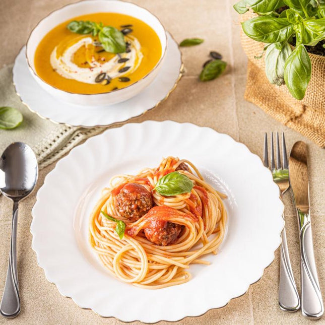 KINGHOFF Bordenset MARIGOLD - 18-delig - Wit met Gouden Rand - Opaal Glas - Dinerborden, Dessertborden & Soepkommen - Set voor 6 Personen