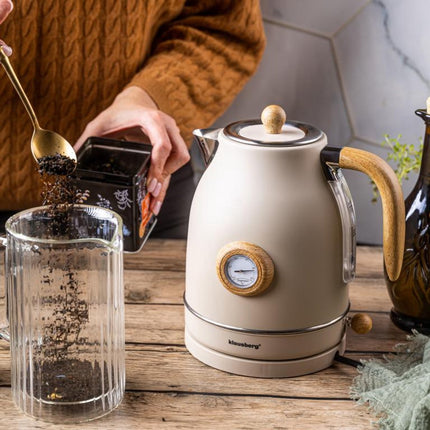 Klausberg KB-9006 Waterkoker 1.7 Liter Retro Design - Analoge Thermometer - 2200W - Ronddraaiende Basis 360° - Roestvrijstaal 304