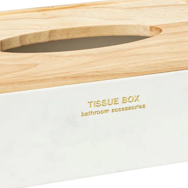 5Five Luxe Tissuedoos/tissuebox Alexa - wit/naturel - polyresin/hout - 25 x 13 x 9 cm - voor kleine zakdoekjes - navulbaar