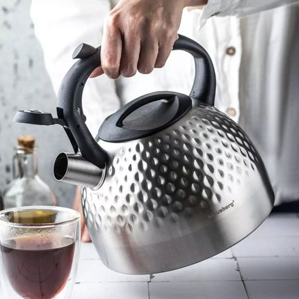 Klausberg Waterkoker Fluitketel RVS 3.0 Liter (Zilver) - Voor Alle Hittebronnen (ook inductie) - Waterketel - Waterkoker