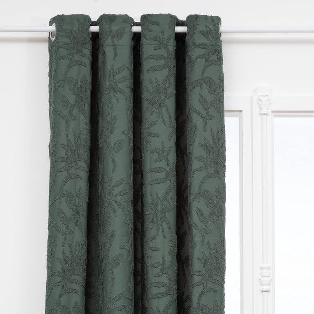 Atmosphera Willow Jacquard Gordijn 135x260cm - Gordijnen kant en klaar met haakjes ringen - Kakigroen