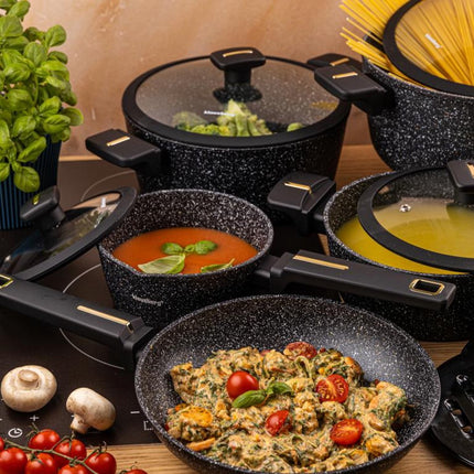 Klausberg KB-7968 Pannenset | 12-Delig | Marmer Anti-aanbaklaag | Inclusief Wok Pan | Geschikt voor Inductie | Pannen set | Glazen dekels
