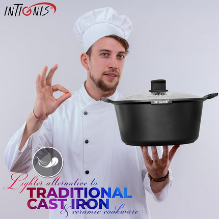 INTIGNIS® Braadpan met Deksel – 32 cm (10 liter) – GREBLON Keramische Antiaanbaklaag – Geschikt voor Inductie, Gas & Elektrisch – Inclusief Glasdeksel