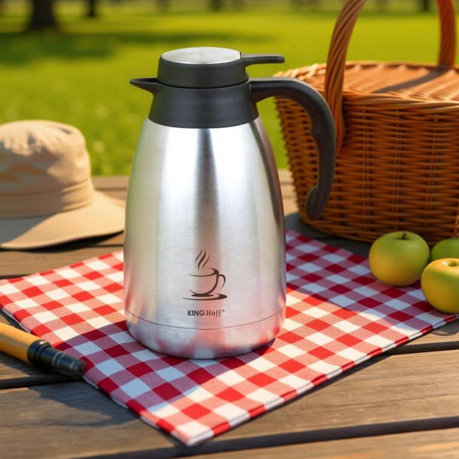 KINGHOFF Geïsoleerde Koffiekan - RVS Thermoskan 2 Liter - Dubbelwandig - Zwart Handvat - KH-1994 - Thermoscan - Theekan