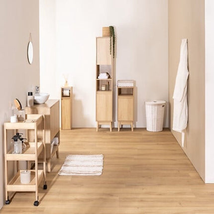 5Five Keuken/badkamer trolley 3 laags - L40 x B30 x H80 cm - naturel - PP hout - met wielen - opberg mandjes/bakjes