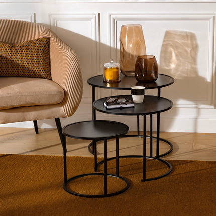 Atmosphera Bijzettafels Noah - Ø35/56/54xH45cm - Set van 3 stuks - Zwart