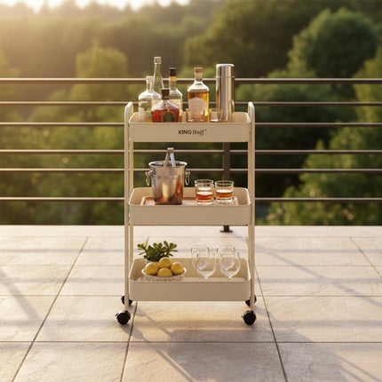 Kinghoff KH-1943 Mobiele 3-delige Stellingkar - Verrijdbare Opbergkar in Beige - Voor Keuken & Badkamer - Organizer op wieltjes - Bijzet meubel -