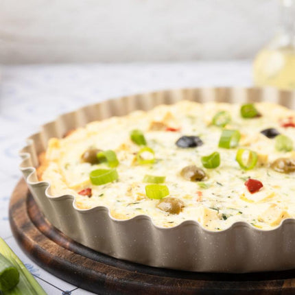 KINGHoff Taartvorm 28 cm - Marmervorm Beige - Ovenbestendig tot 220°C - Voor Taarten en Quiches - Bakvorm - Ovenvorm - Cakevorm -