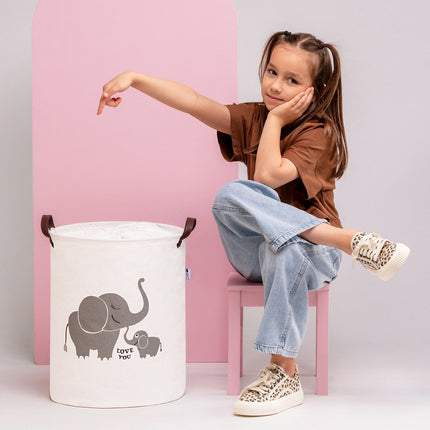 Sipo Speelgoedmand Olifant - Katoenen Opbergmand voor Speelgoed - Met Opdruk "Love You" - 43 Liter - 35x35x45 cm - Wasmand - Opbergmand - Multifunctioneel