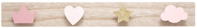 Atmosphera Kapstok kinderkamer - vormen knoppen - 4 haken - MDF hout - 55 x 7 cm - kleurenmix
