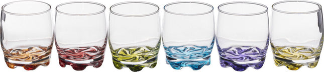 Waterglas gekleurd  set van 6 stuks .Drinkglas met gekleurde bodem. 310ml