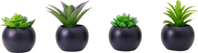 Atmosphera Kunstplant - Nepplant - Zwart - Set van 4 - Voor Binnen - Met Pot - Rond