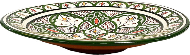 Schaal aardewerk 35 cm groen bordeaux tinten