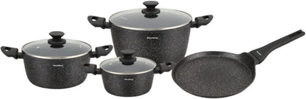 Klausberg KB-7962 Pannenset 7 Delig Zwart | Marmer Anti-aanbaklaag | Inclusief Pannenkoekenpan | Geschikt voor Inductie