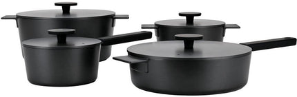 Moderne Pannenset – 4-delig + 3-delig kookpottenset Inductie | Pannenset Met Deksel | Robuust & Duurzaam Cast Aluminium Kookgerei - Zwart - Pannen Zonder PFOA