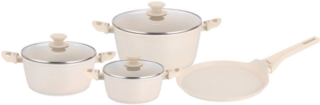 Klausberg KB-7963 Pannenset 7 Delig Beige | Marmer Anti-aanbaklaag | Inclusief Koekenpan 24 cm | Geschikt voor Inductie