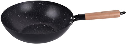 KINGHoff KH1983 Wok Pan 30 cm - Roerpan voor Wokken en Roerbakken - Geschikt voor Alle Kookzones inclusief Inductie - Houten Handvat - Antiaanbaklaag - Wokpan - Roerbakpan