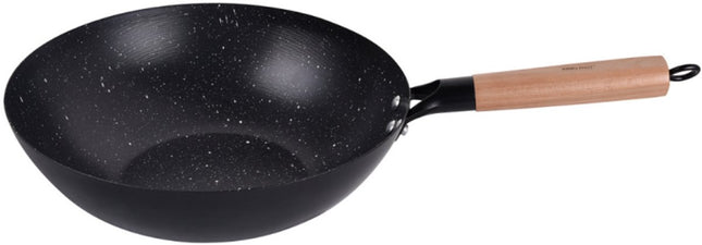 KINGHoff KH1983 Wok Pan 30 cm - Roerpan voor Wokken en Roerbakken - Geschikt voor Alle Kookzones inclusief Inductie - Houten Handvat - Antiaanbaklaag - Wokpan - Roerbakpan
