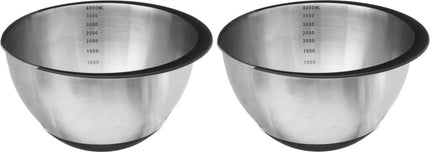 2x stuks beslagkommen/mengkommen RVS met antislip - 4,2L - Keukenbenodigdheden - Serveerschalen/saladeschalen