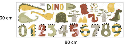 Sipo Wandsticker Cijfers en Dino's - Educatieve Muurdecoratie voor Kinderkamer - 63x63 cm - Zelfklevende Cijfersticker met Dinosaurussen