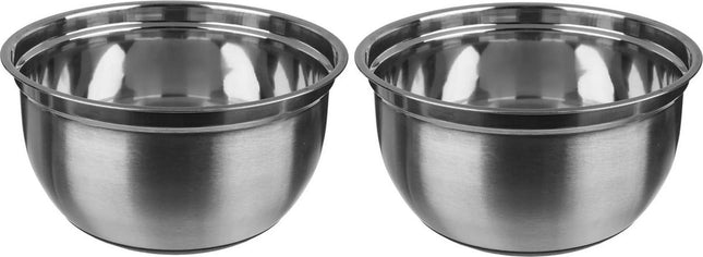 2x stuks beslagkommen/mengkommen RVS met antislip - 2,5L - Keukenbenodigdheden - Serveerschalen/saladeschalen