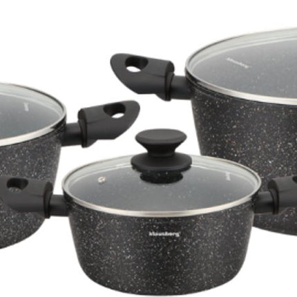 Klausberg KB-7960 Kookpottenset – 3-delig – Marmer Antiaanbak – Inductie Geschikt – 20/24/28 cm – Inclusief Glazen Deksel