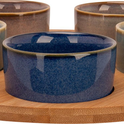 Cosy & Trendy Serveerplank bamboe - dia 25 cm - met 5x luxe hapjes/saus/tapas schaaltjes