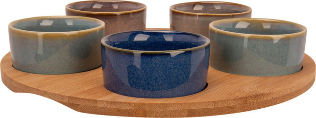 Cosy & Trendy Serveerplank bamboe - dia 25 cm - met 5x luxe hapjes/saus/tapas schaaltjes