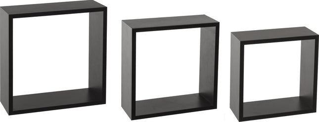 Atmosphera wandbox set van 3 - Zwart - Wandelement - Staanplaat - Hout