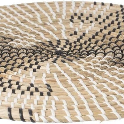 Ronde placemat zeegras zwart/wit - 35 cm - Tafel onderleggers