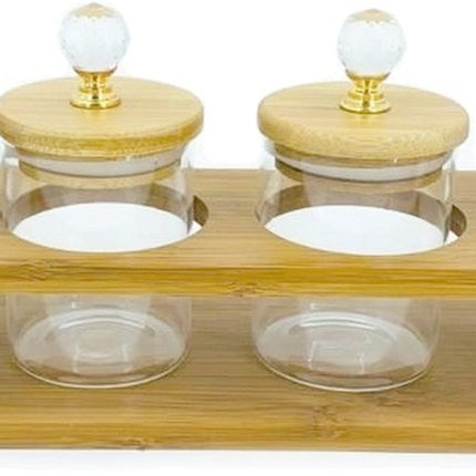 Voorraadpotten - Glazen Potjes met Deksel - Bewaarpotten met bamboe houder