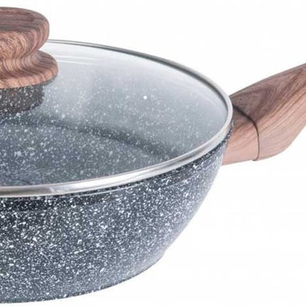 Kinghoff 1584 - Wokpan met deksel - Graniet / hout - 28 cm