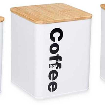 Kinvara Voorraadpotten set - 3x stuks - koffie/thee/suiker - wit - metaal/bamboe - 1.3L - voorraadpot