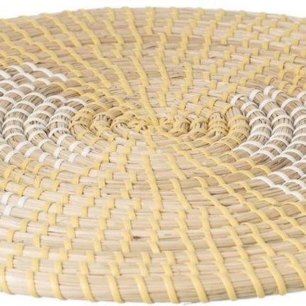 Ronde placemat zeegras geel/wit - 35 cm - Tafel onderleggers