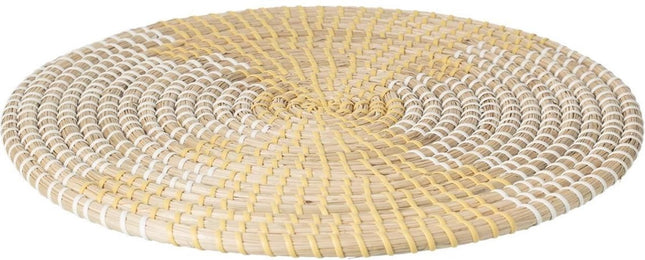 Ronde placemat zeegras geel/wit - 35 cm - Tafel onderleggers