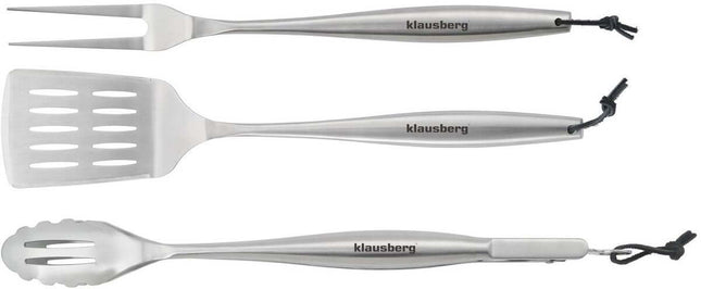 Klausberg KB-7900 Barbecue Set – 3-delige Grillset in RVS (Spatel, Vleesvork & Tang) - Giftset - Geschikt voor de Kamado / Weber liefhebbers