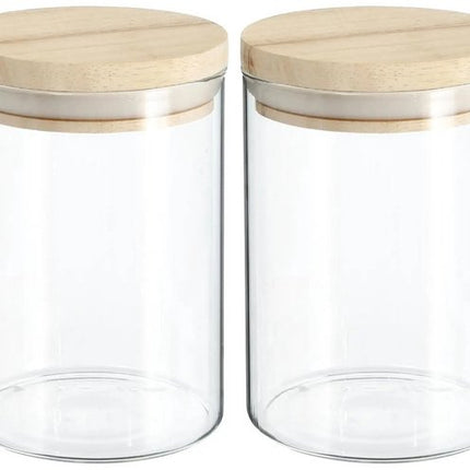 Secret de Gourmet Voorraadbus - 4x stuks - voorraadpot - 600 ml - glas - met houten deksel - voedsel - keuken