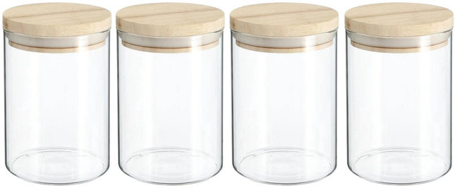 Secret de Gourmet Voorraadbus - 4x stuks - voorraadpot - 600 ml - glas - met houten deksel - voedsel - keuken