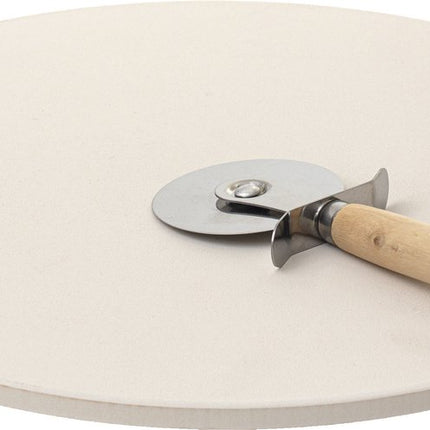 BBQ/oven pizzasteen rond keramiek - 33 cm / 13 inch - met handvaten incl. pizzasnijder - Pizzaplaat/pizzaplaten - Pizza maken