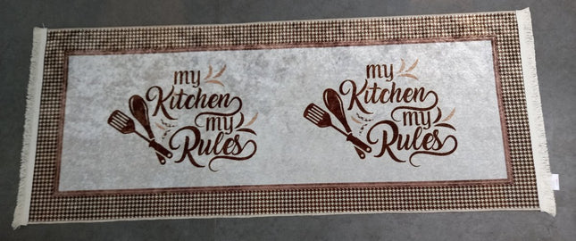 vloerkleed - keukenmat - keukenloper grijs - bruin - my kitchen my rules - 80 x 200 cm