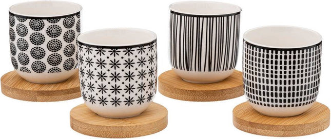 Set van 4 Bohemia kopjesSet van 4 Bohemia kopjesSet van 4 Bohemia kopjes van 10cl - "ZWART EN WIT"
