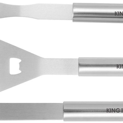 Kinghoff KH-1919 Barbecue Set 3-delig – RVS Grillset met Spatel, Vork en Tang – Duurzaam Staal, Ergonomische Handvatten - Geschikt voor Kamado