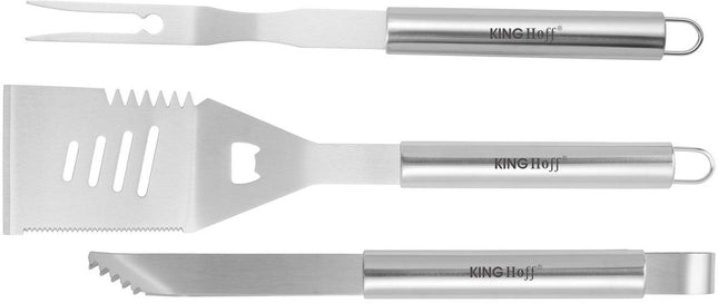 Kinghoff KH-1919 Barbecue Set 3-delig – RVS Grillset met Spatel, Vork en Tang – Duurzaam Staal, Ergonomische Handvatten - Geschikt voor Kamado