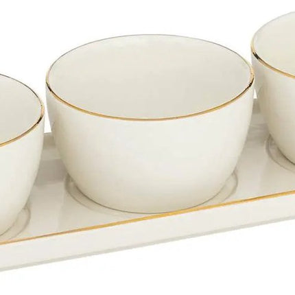 Keramisch Aperitiefset 4-delig - Servies voor Borrelhapjes - Oven- & Vaatwasserbestendig Stoneware - Borrelplank - Serveerplank + Kommetjes - Tapasset