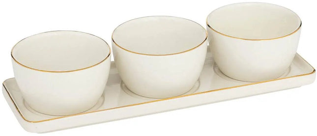 Keramisch Aperitiefset 4-delig - Servies voor Borrelhapjes - Oven- & Vaatwasserbestendig Stoneware - Borrelplank - Serveerplank + Kommetjes - Tapasset