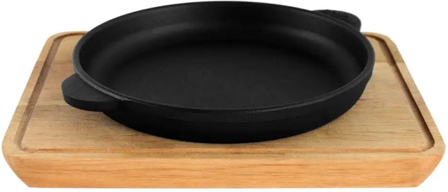 Brizoll Gietijzeren Portionering Koekenpan 140x25 mm met Houten Onderzetter