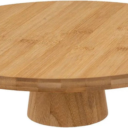 5Five taart/gebak serveerschaal - plat - rond - bamboe hout - 28 x 8 cm - presentatie schaal op voet