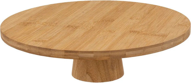 5Five taart/gebak serveerschaal - plat - rond - bamboe hout - 28 x 8 cm - presentatie schaal op voet