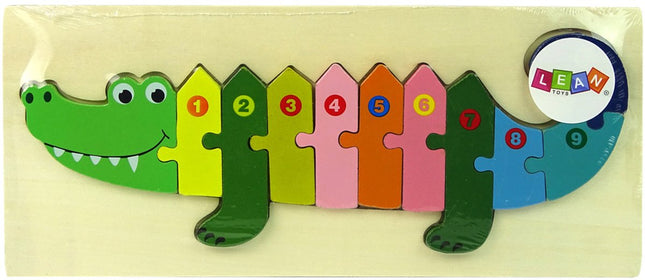 Leantoys Houten Puzzel Krokodil Cijfers - Educatief Telspel 1 tot 10 - Houten Blokken Puzzel Speelgoed 3+ - Leren Tellen - Speelgoed - Hout - Sinttip - Kadotip -