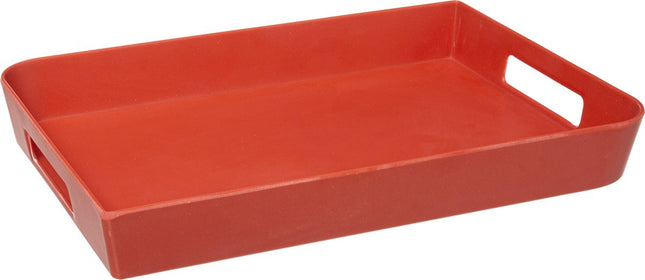 Dienblad/serveerblad rechthoekig 35 x 25 cm koraalrood met handvaten - Serveerbladen, dienbladen & keukenbenodigdheden